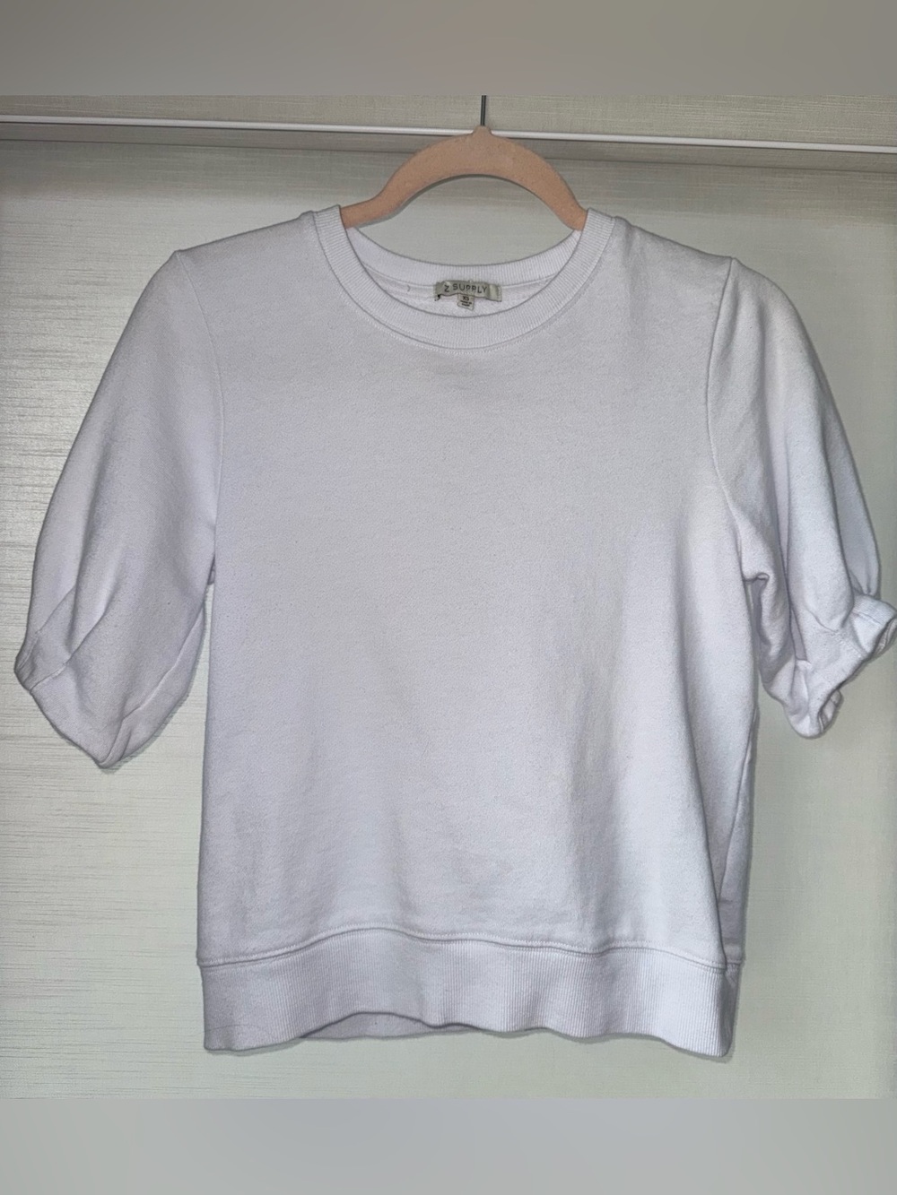 Z Supply White Crewneck Short Sleeve Sweatshirt 100% Cotton